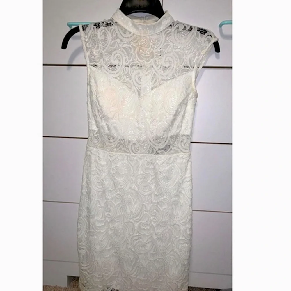 White lace homecoming/event dress with midriff cutout - Picture 2 of 2